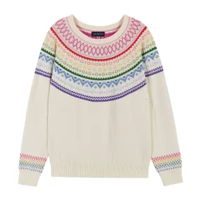 Holiday Rainbow Cream Sweater |  White