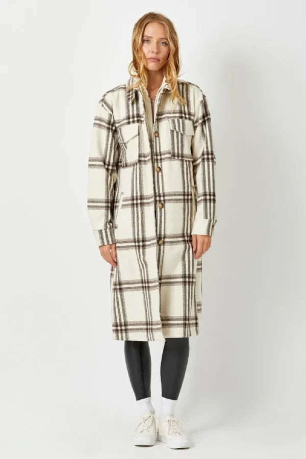 Hoodie plaid long jacket