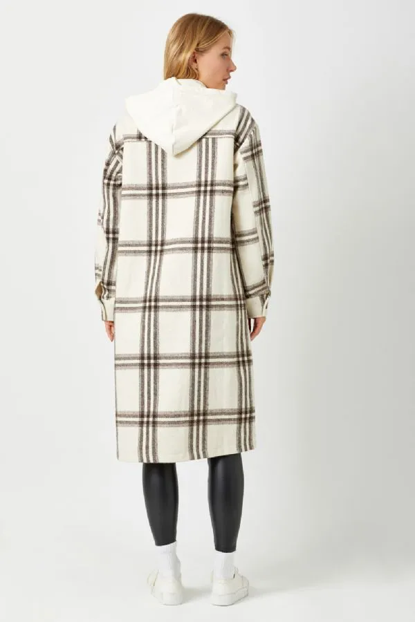 Hoodie plaid long jacket