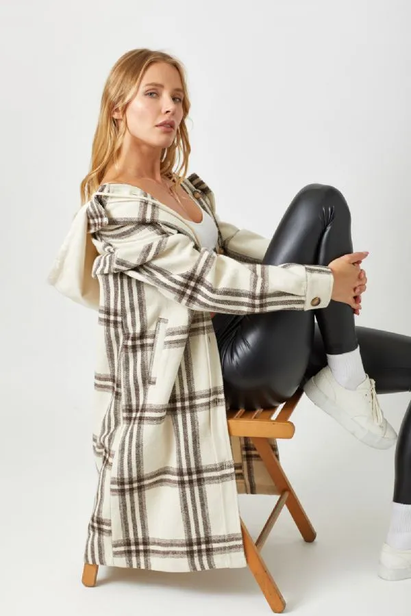 Hoodie plaid long jacket