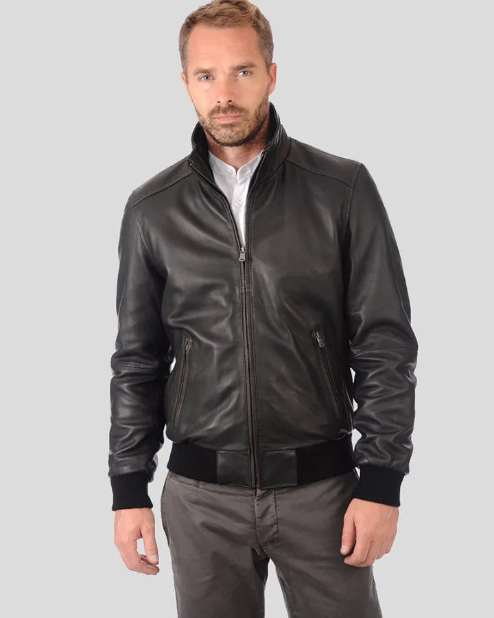 Kian Black Bomber Leather Jacket