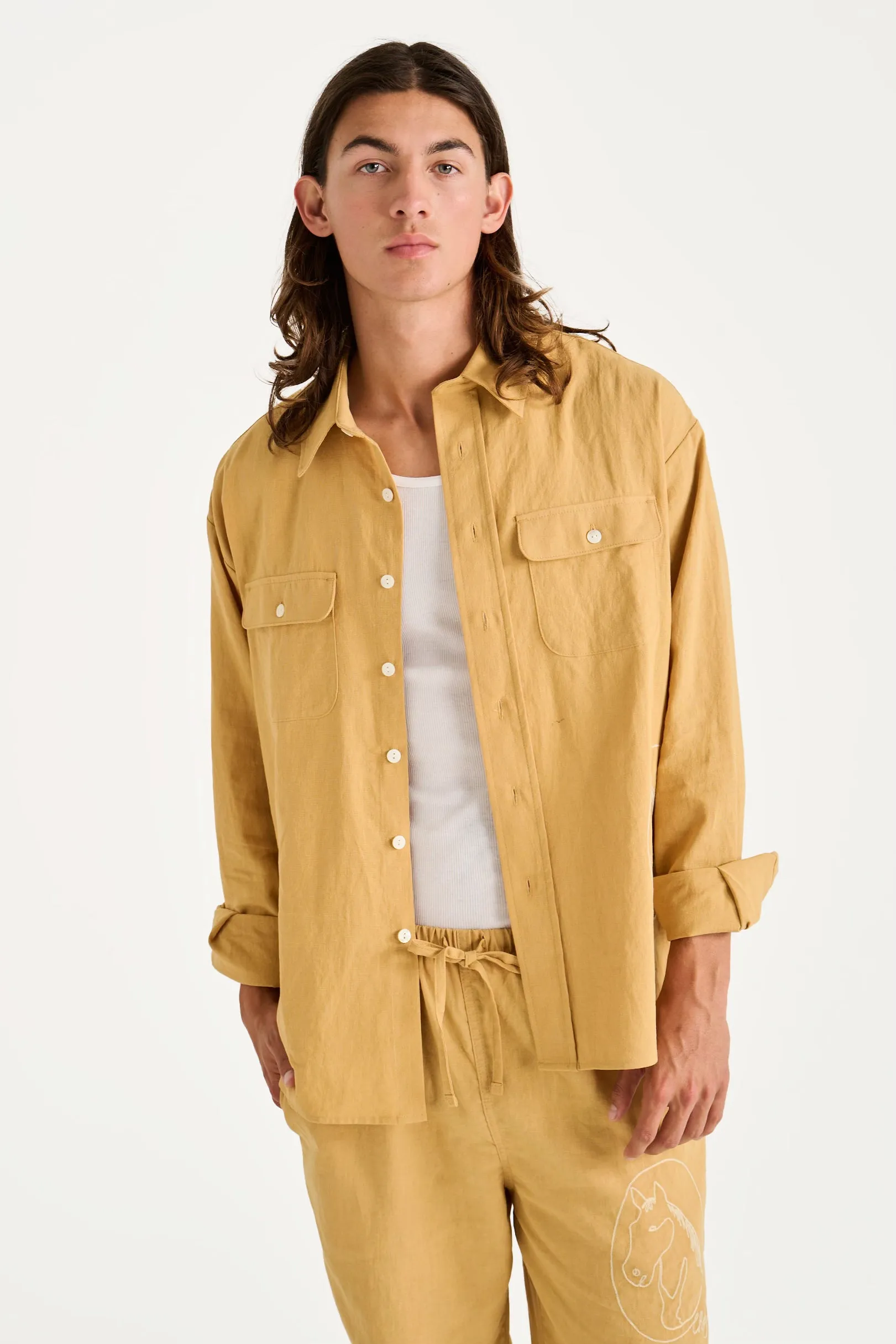 Linen Button Up (Mustard)