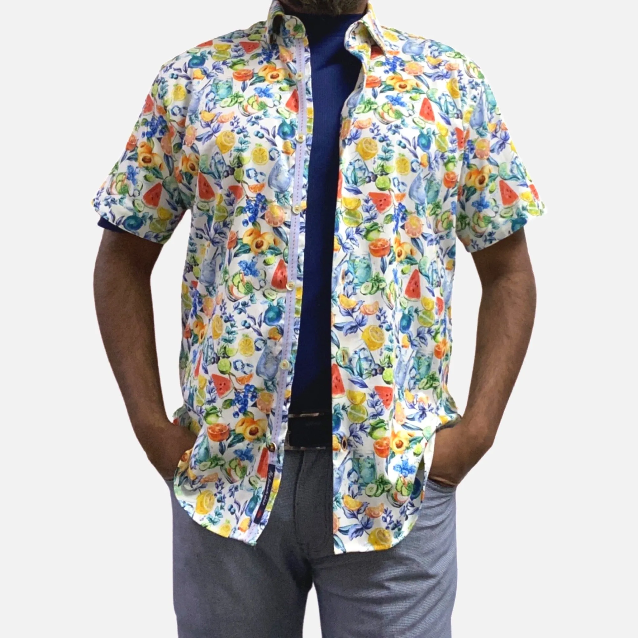 Luchiano Visconti Mens Summer Sports Shirt with Fruit Print Design