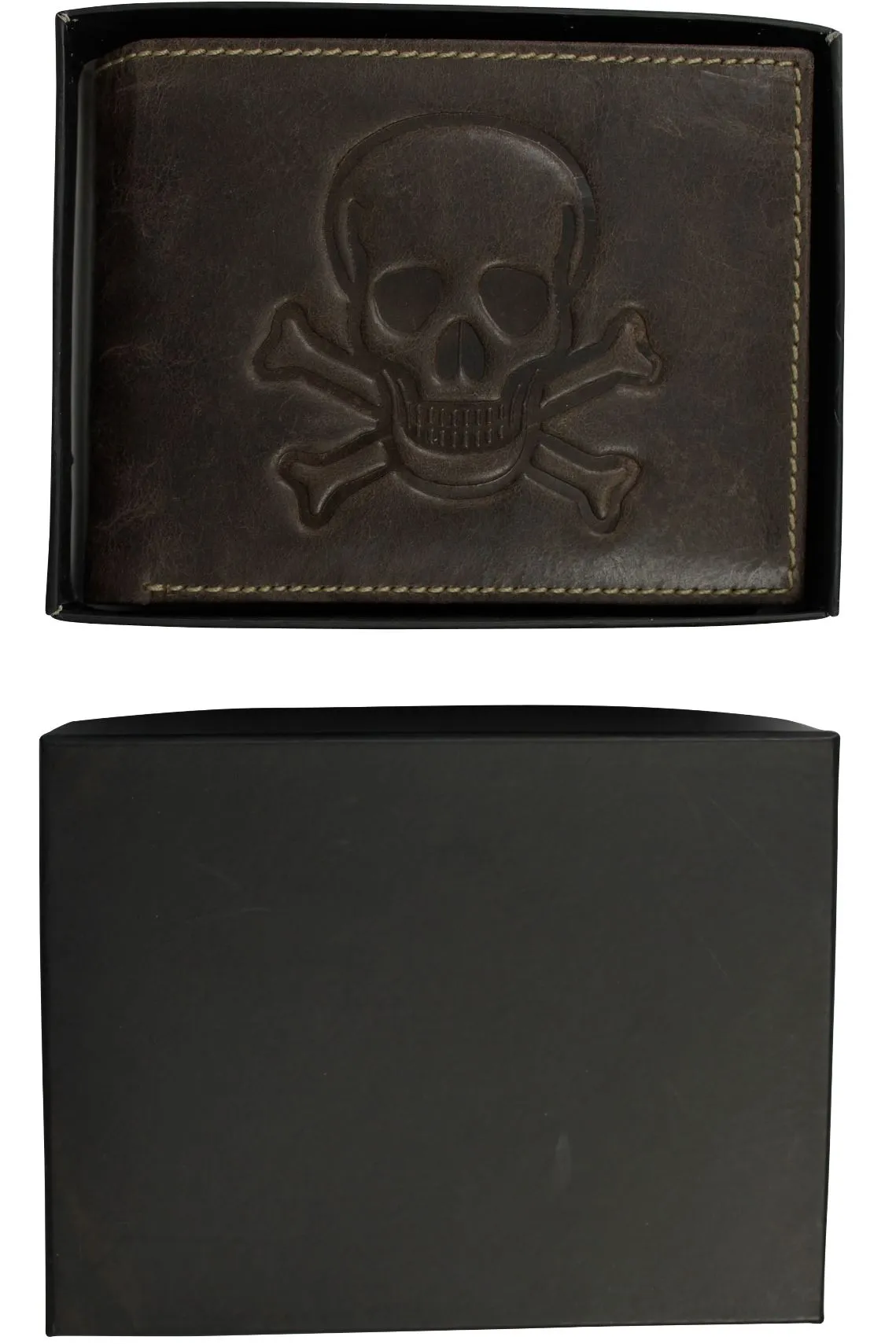 Mens Genuine Leather Wallet by Xact Clothing Embossed Skull & Cross Bones