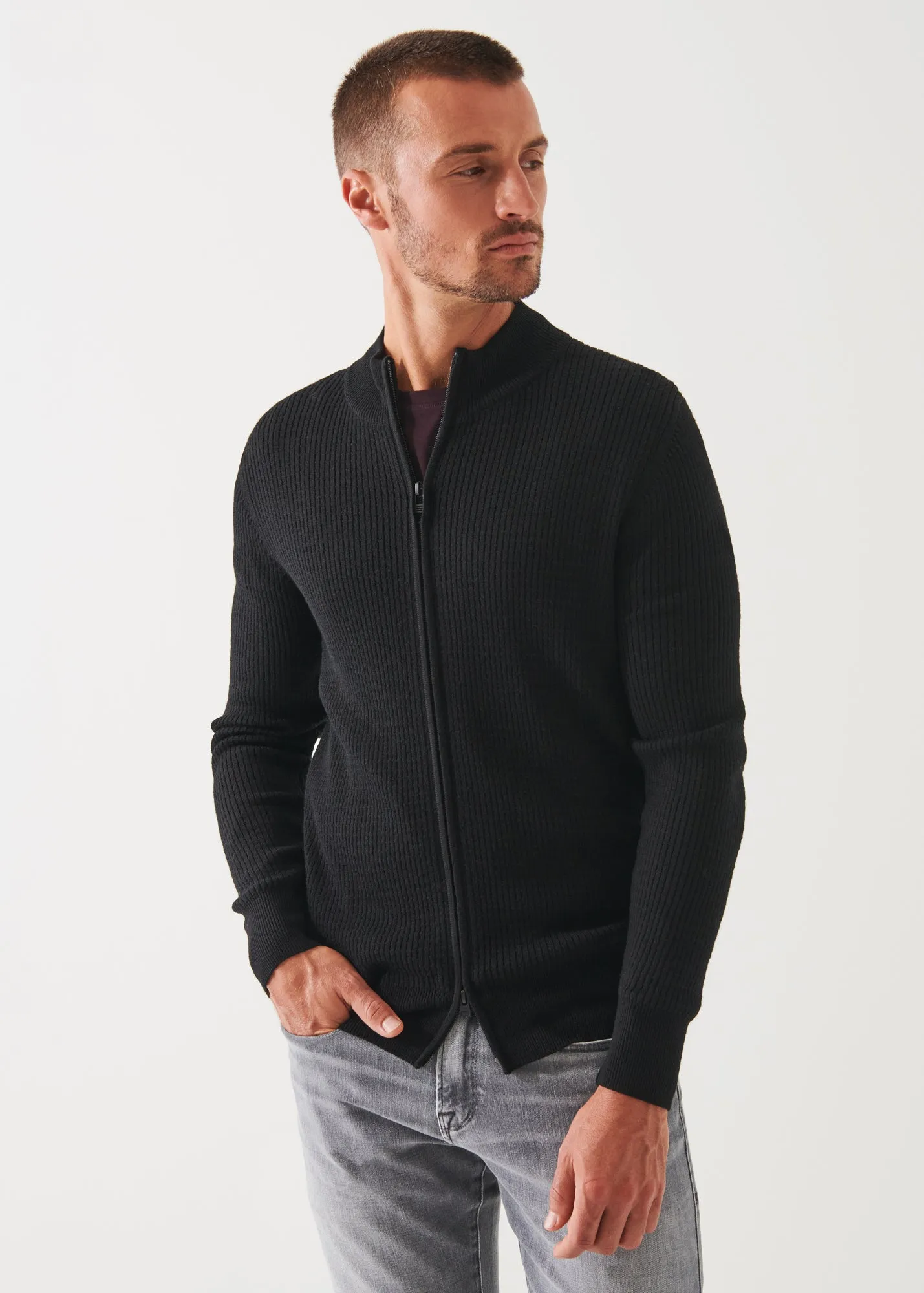 MERINO WAFFLE FULL ZIP CARDIGAN