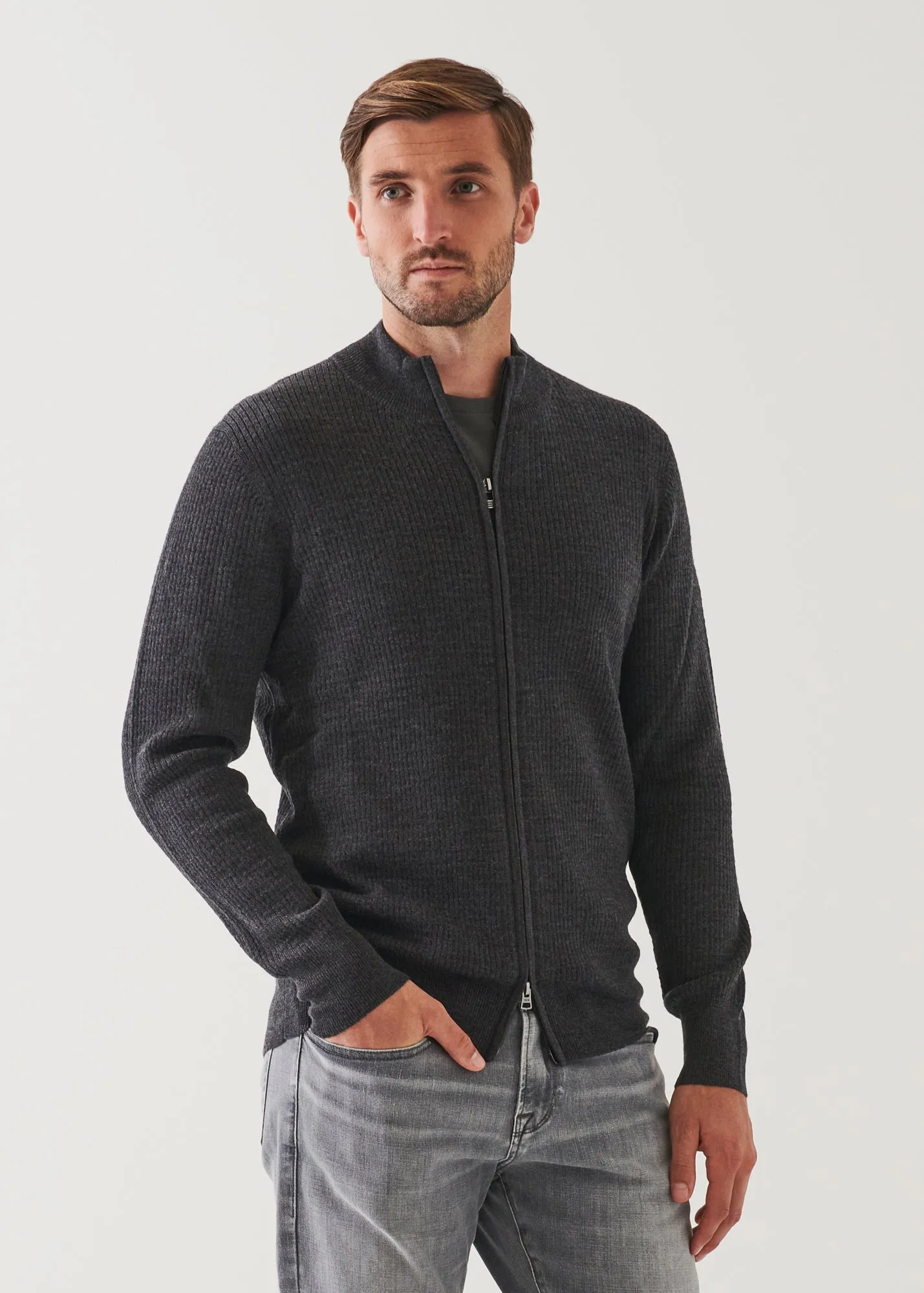 MERINO WAFFLE FULL ZIP CARDIGAN