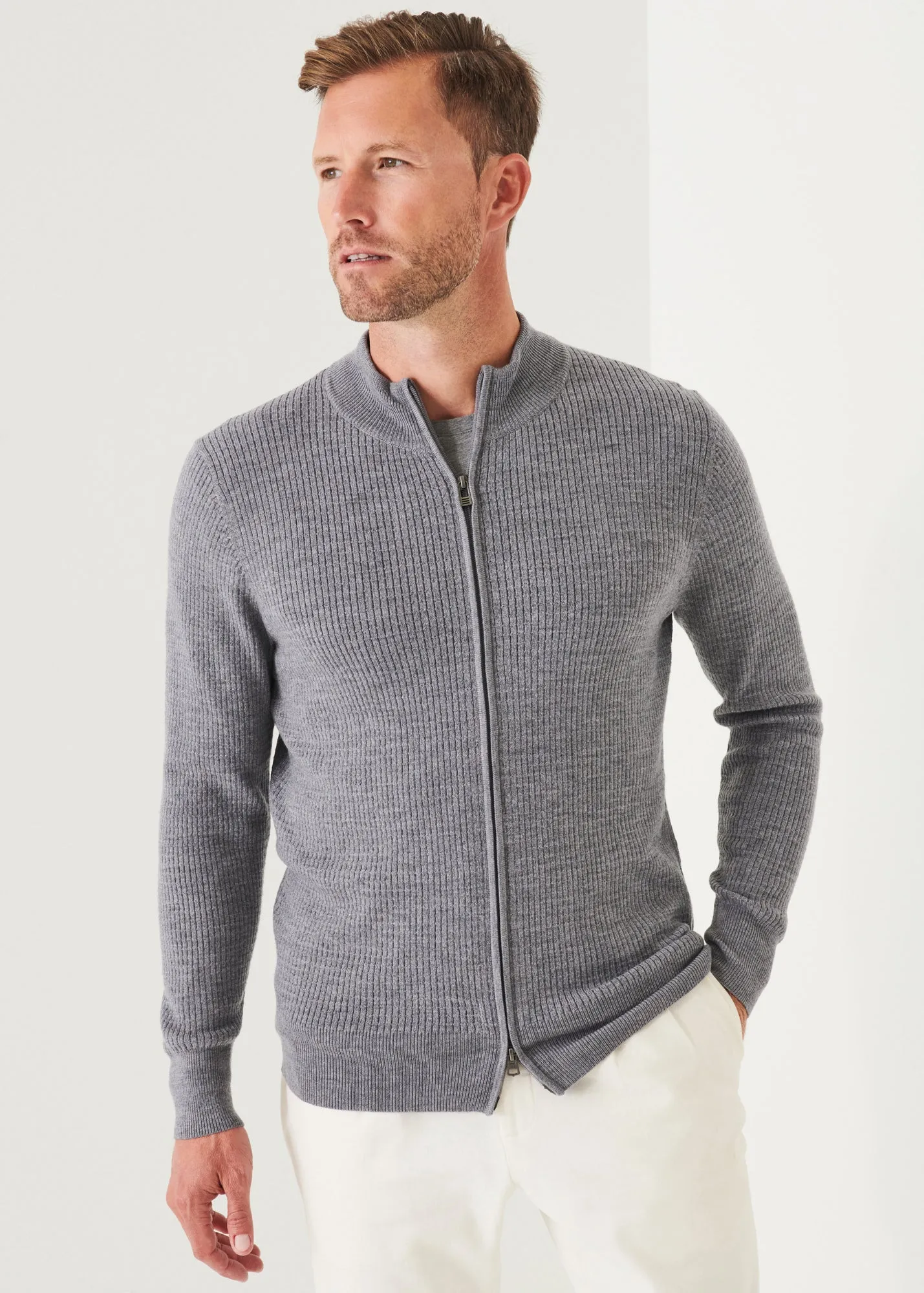 MERINO WAFFLE FULL ZIP CARDIGAN