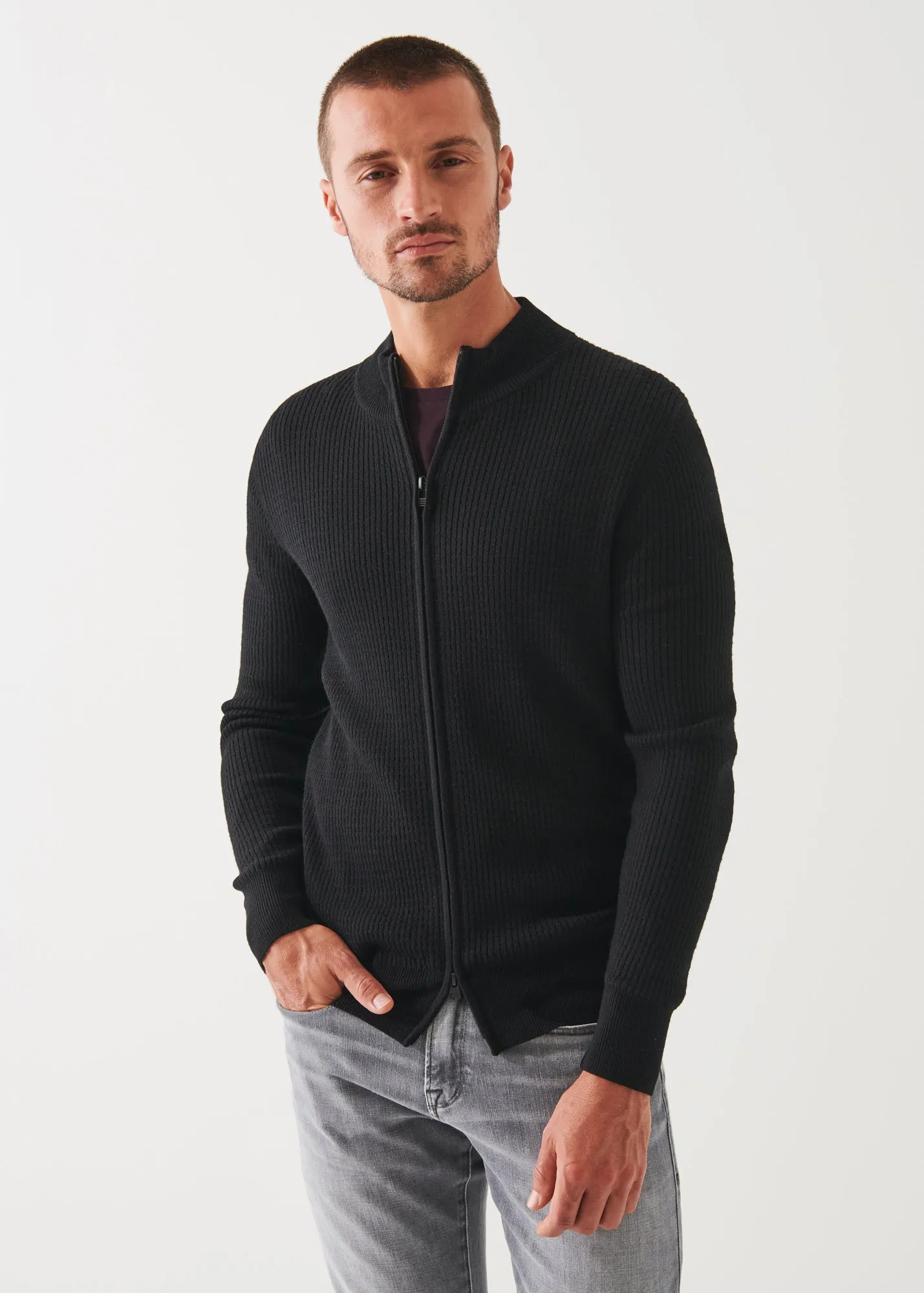 MERINO WAFFLE FULL ZIP CARDIGAN