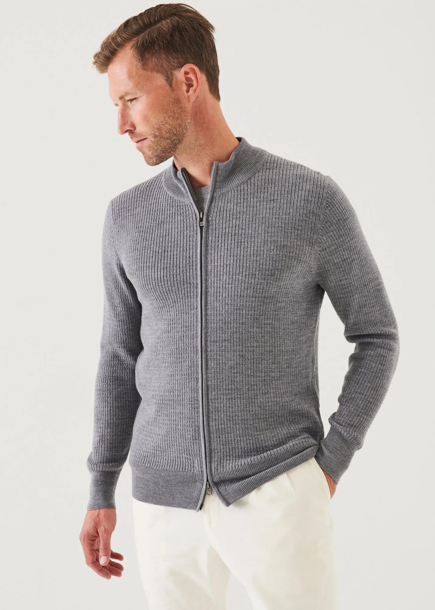 MERINO WAFFLE FULL ZIP CARDIGAN