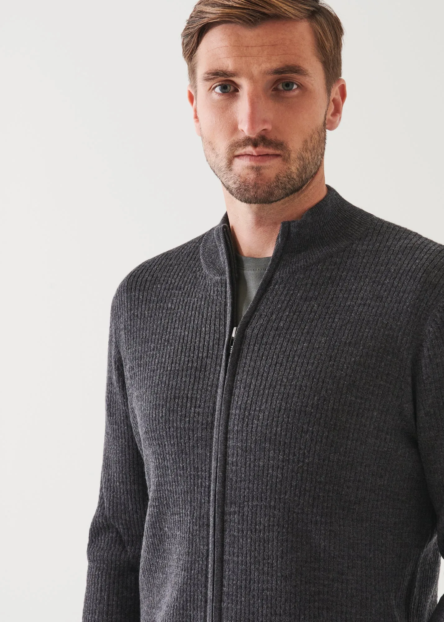 MERINO WAFFLE FULL ZIP CARDIGAN