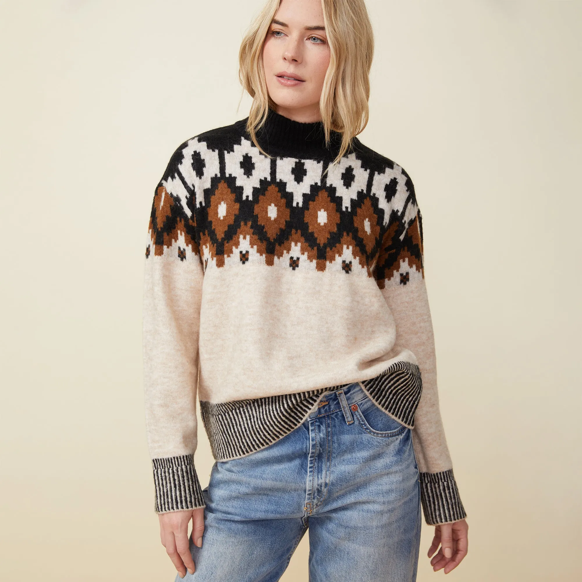 Mock Neck Fair Isle Sweater