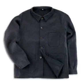 Navy Blue Heavy Linen Utility Jacket