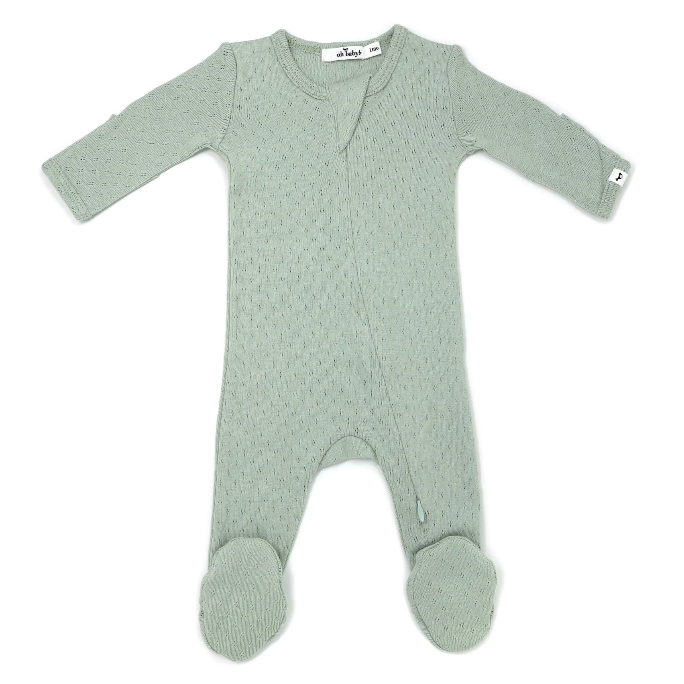 oh baby! Pointelle Zipper Footie - Sage