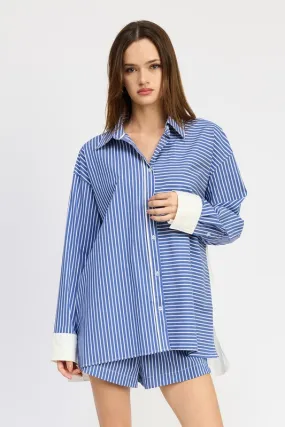 OVERSIZED STRIPED COLLARED SHIRT