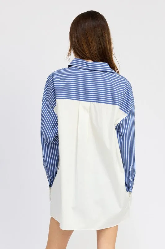 OVERSIZED STRIPED COLLARED SHIRT