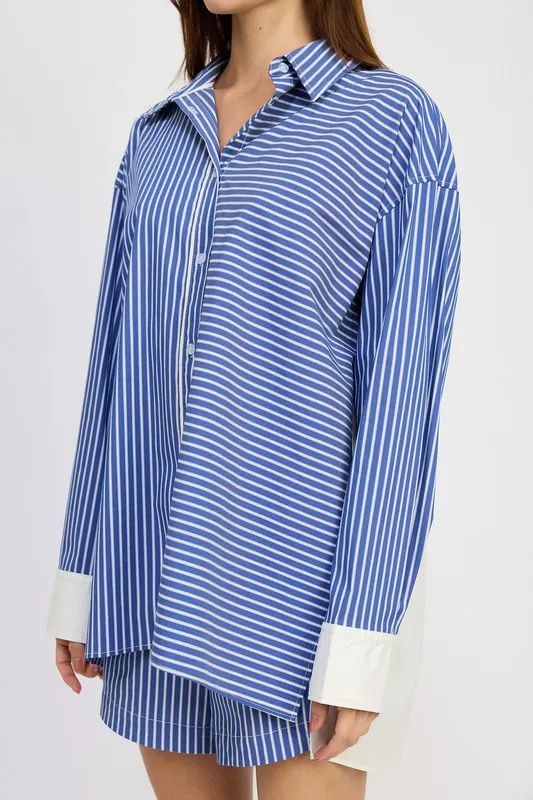 OVERSIZED STRIPED COLLARED SHIRT