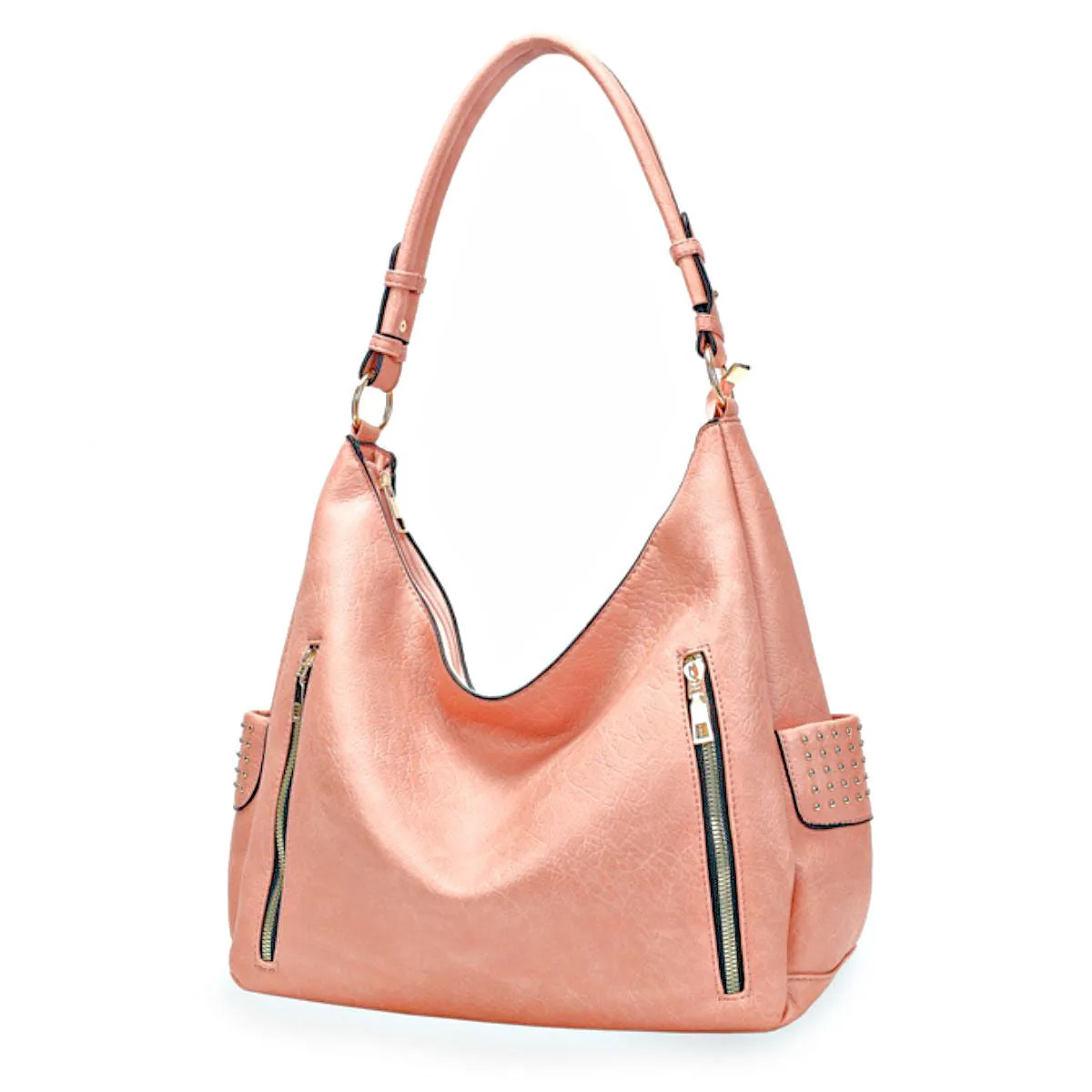 Pink and Gold Stud Faux Leather Hobo Bag