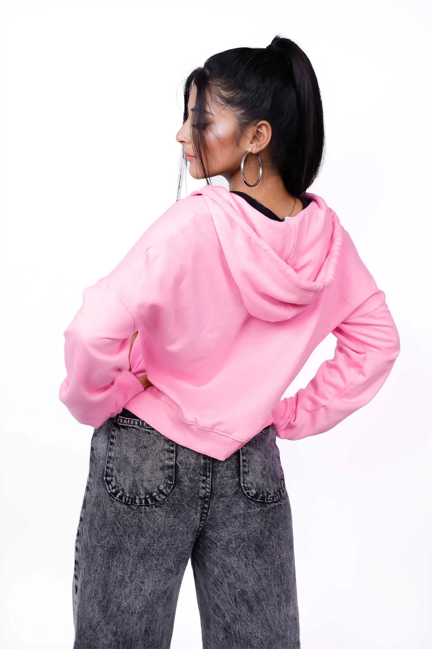 Pink Zipper Crop Hoodie