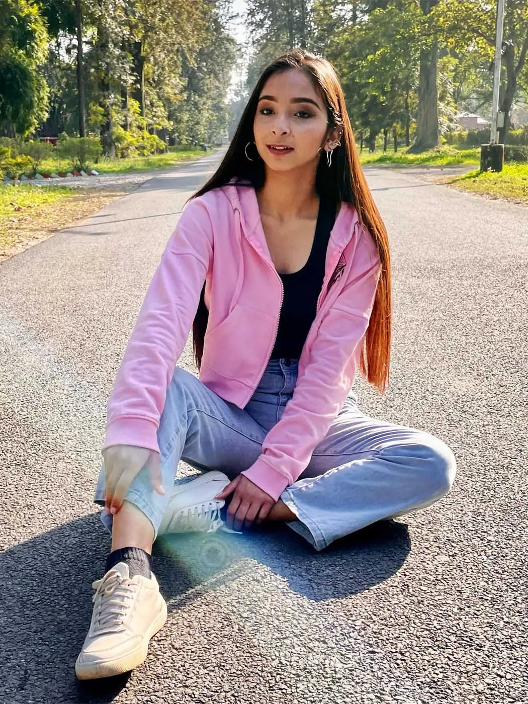 Pink Zipper Crop Hoodie