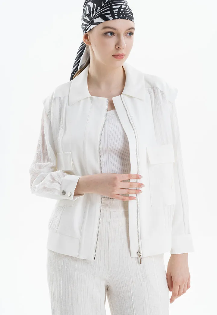 Plain Textured Front Zipper Jacket