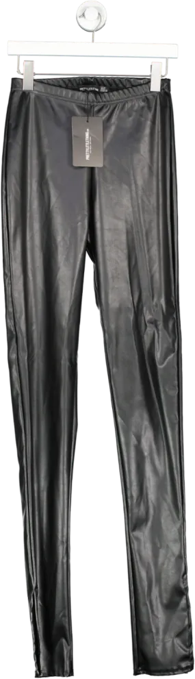 PrettyLittleThing Black Shape Split Hem Leather Look Trousers UK 12