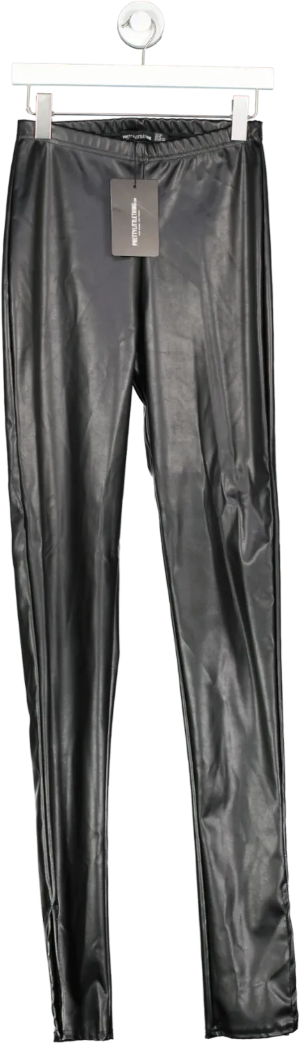 PrettyLittleThing Black Shape Split Hem Leather Look Trousers UK 12