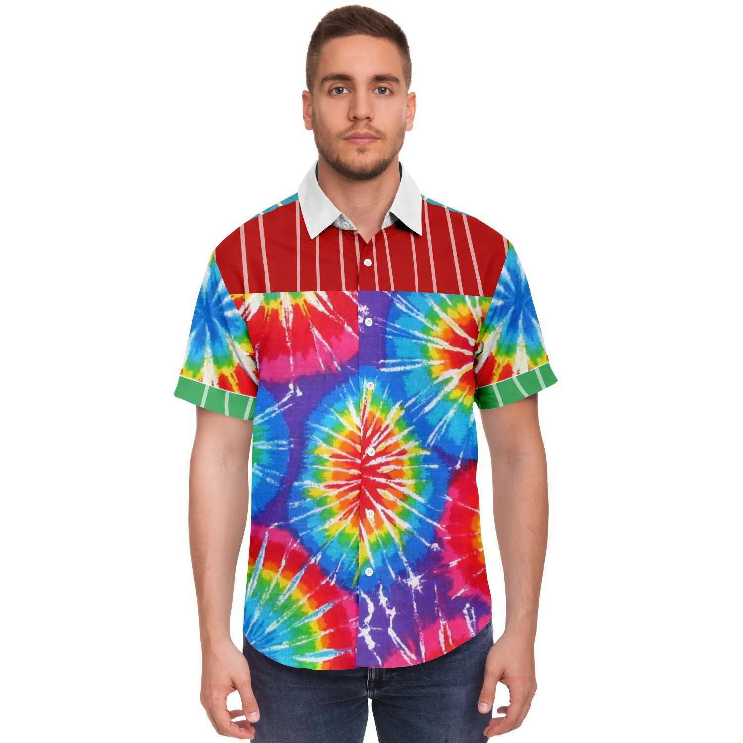 Rainbow Swirl Short Sleeve Button Down Shirt