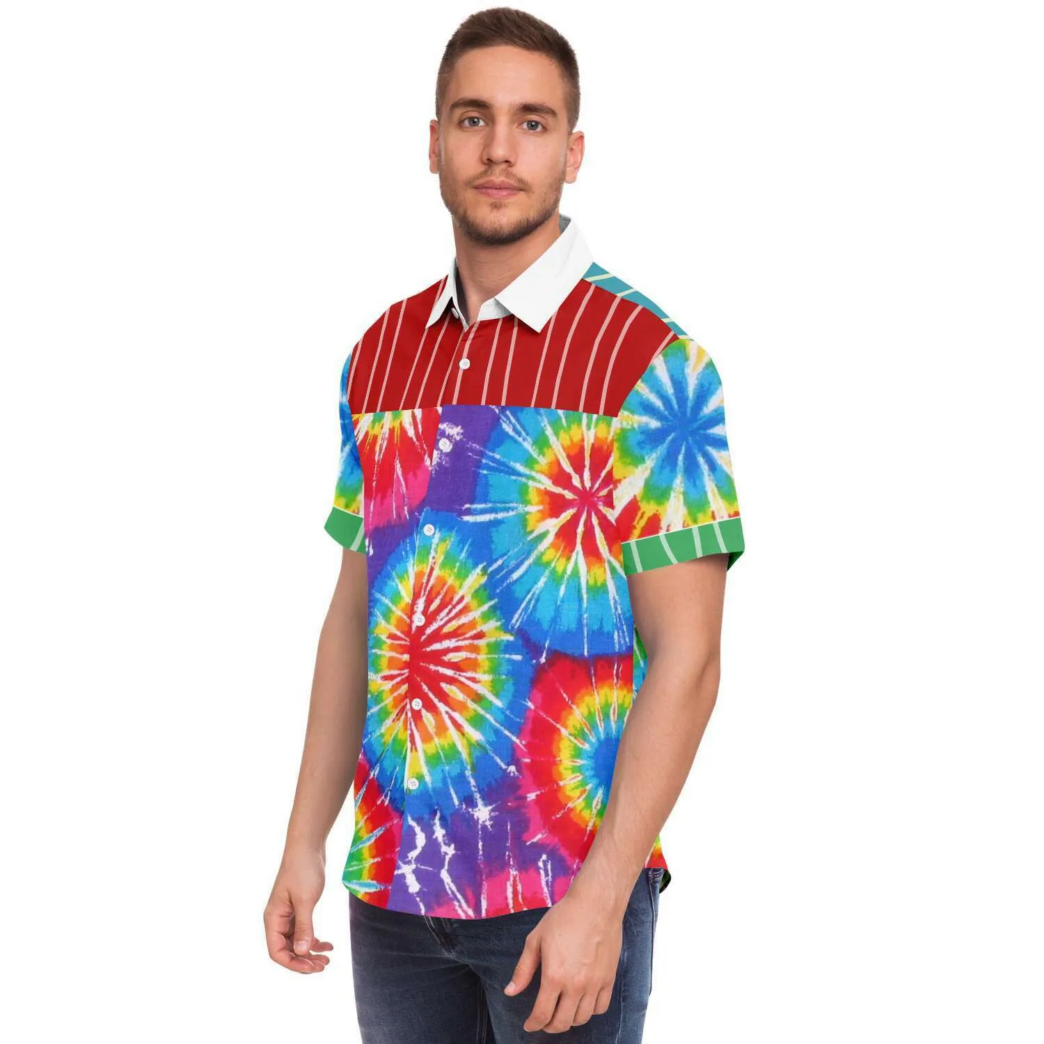 Rainbow Swirl Short Sleeve Button Down Shirt