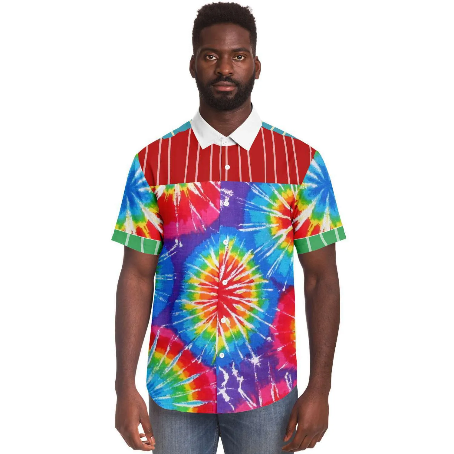 Rainbow Swirl Short Sleeve Button Down Shirt