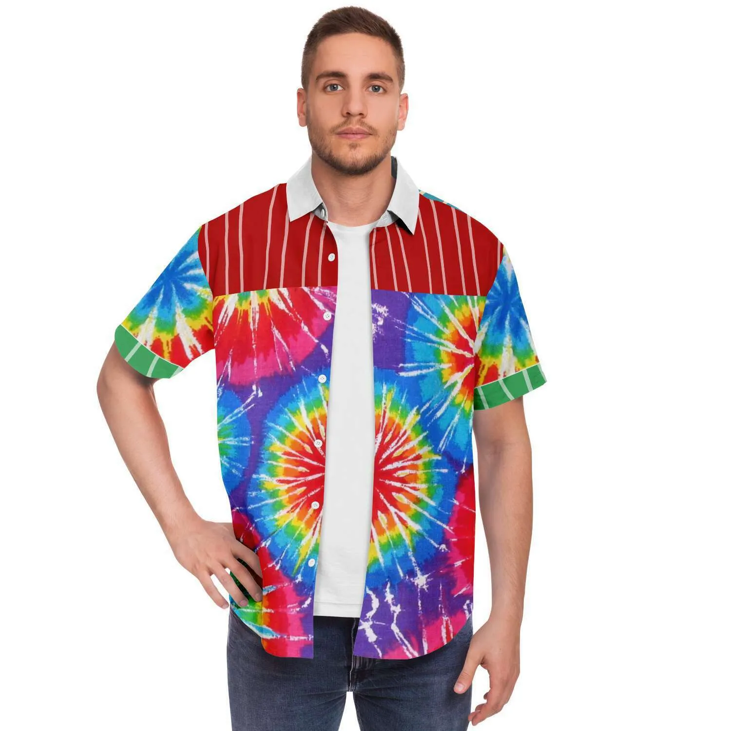 Rainbow Swirl Short Sleeve Button Down Shirt