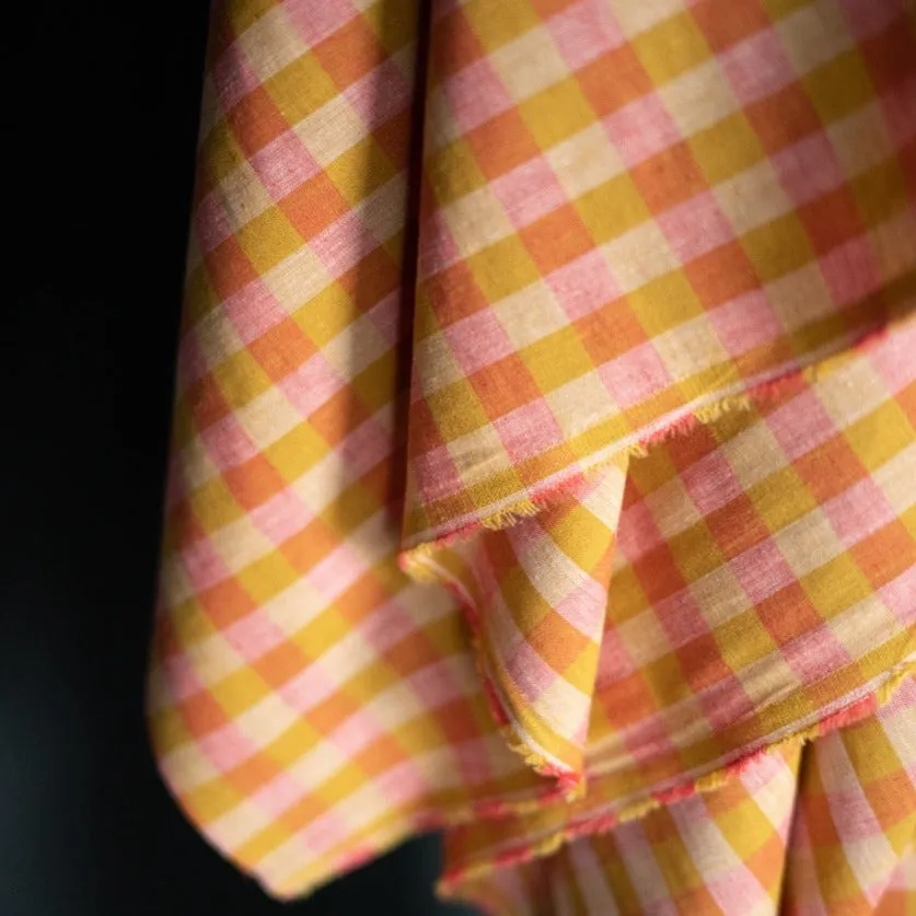 Rhubarb & Custard Linen Cotton Gingham Fabric