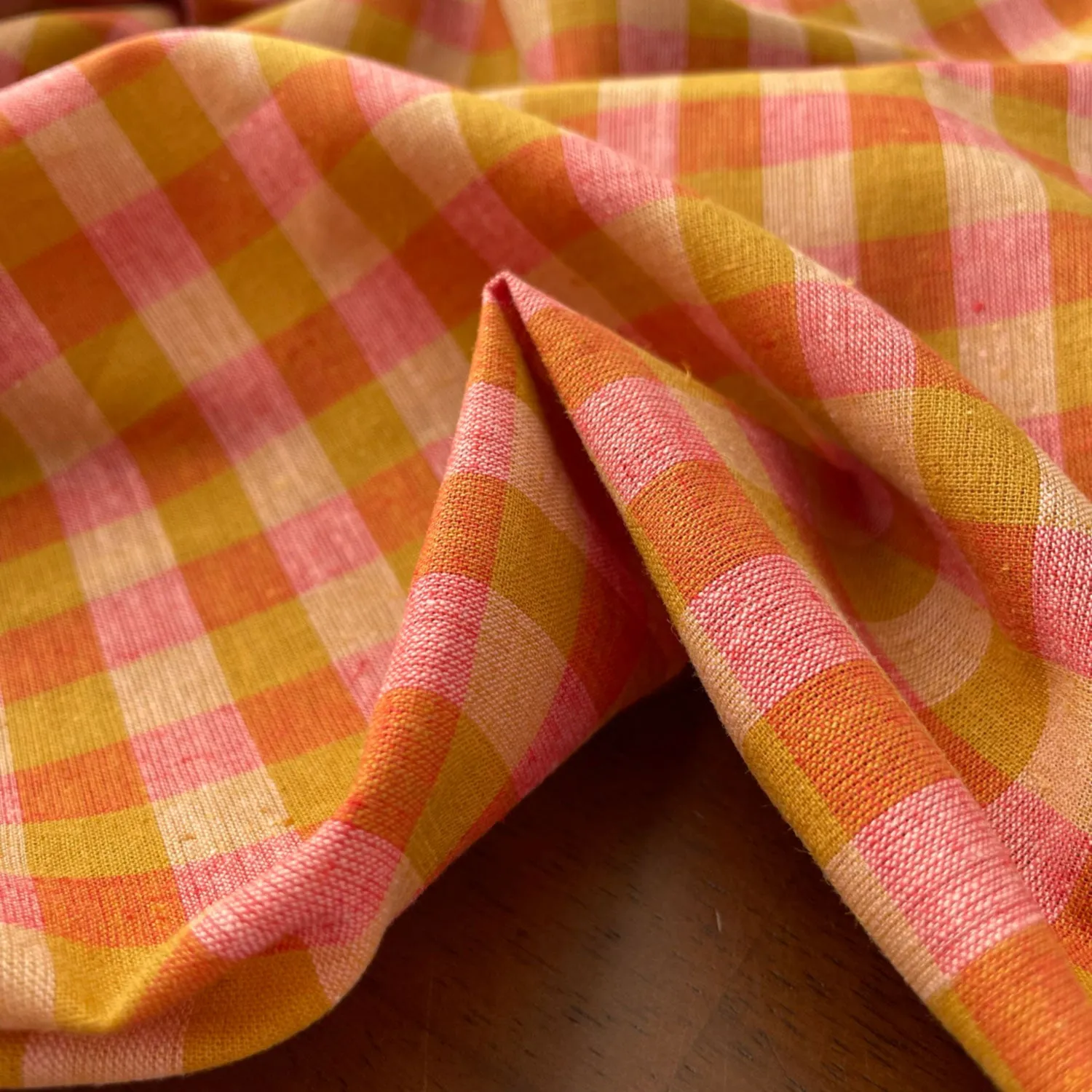 Rhubarb & Custard Linen Cotton Gingham Fabric