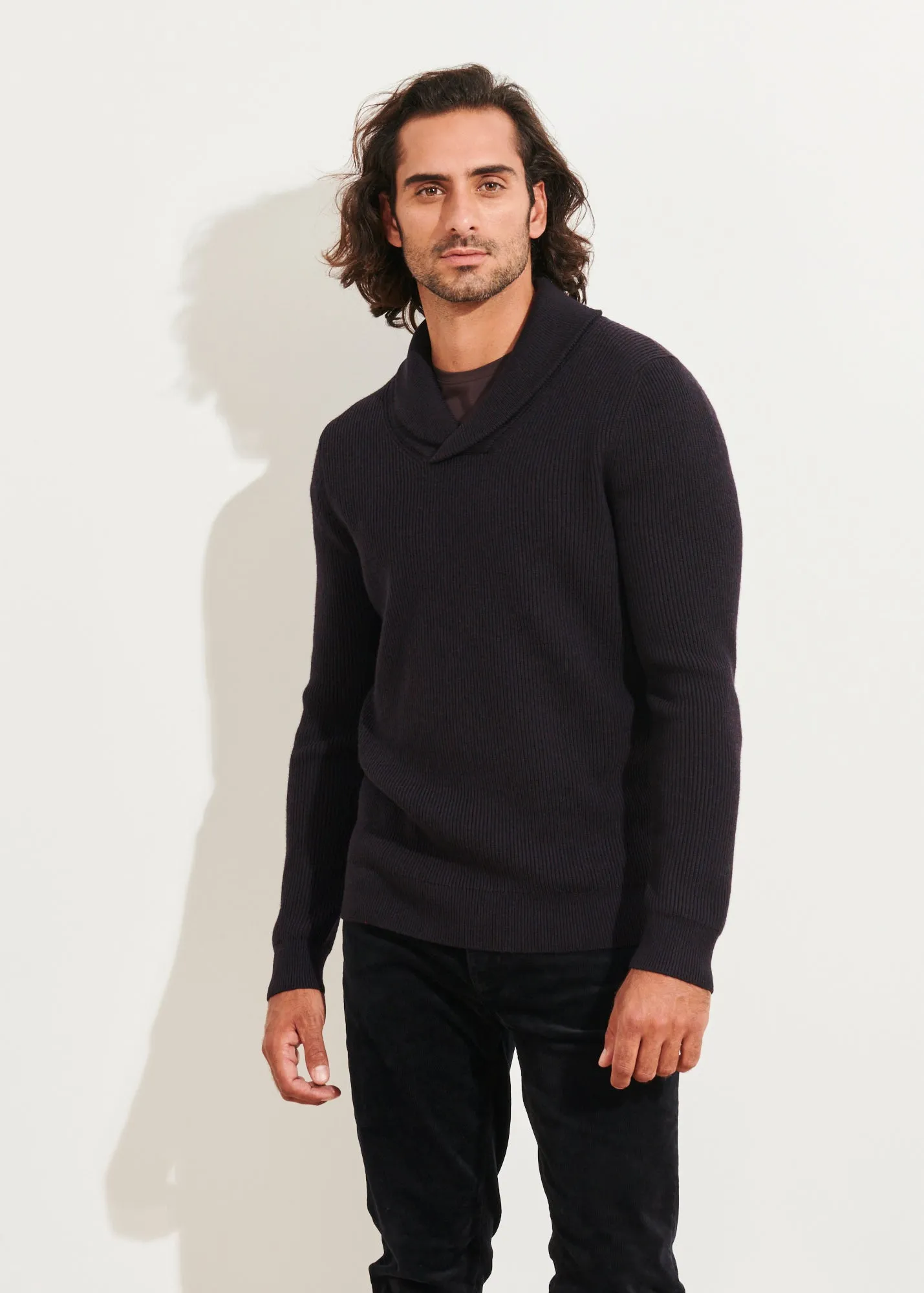 SHAWL COLLAR MERINO WOOL SWEATER