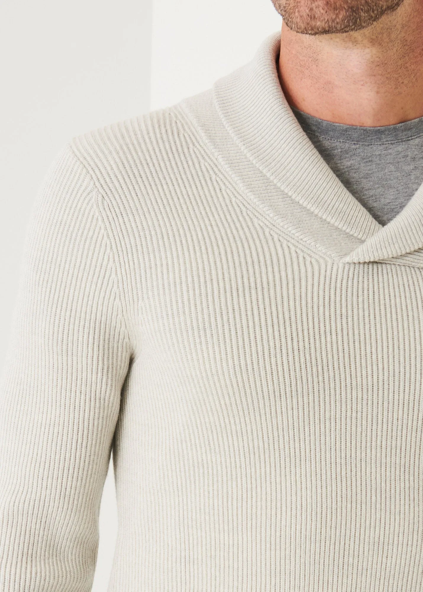 SHAWL COLLAR MERINO WOOL SWEATER