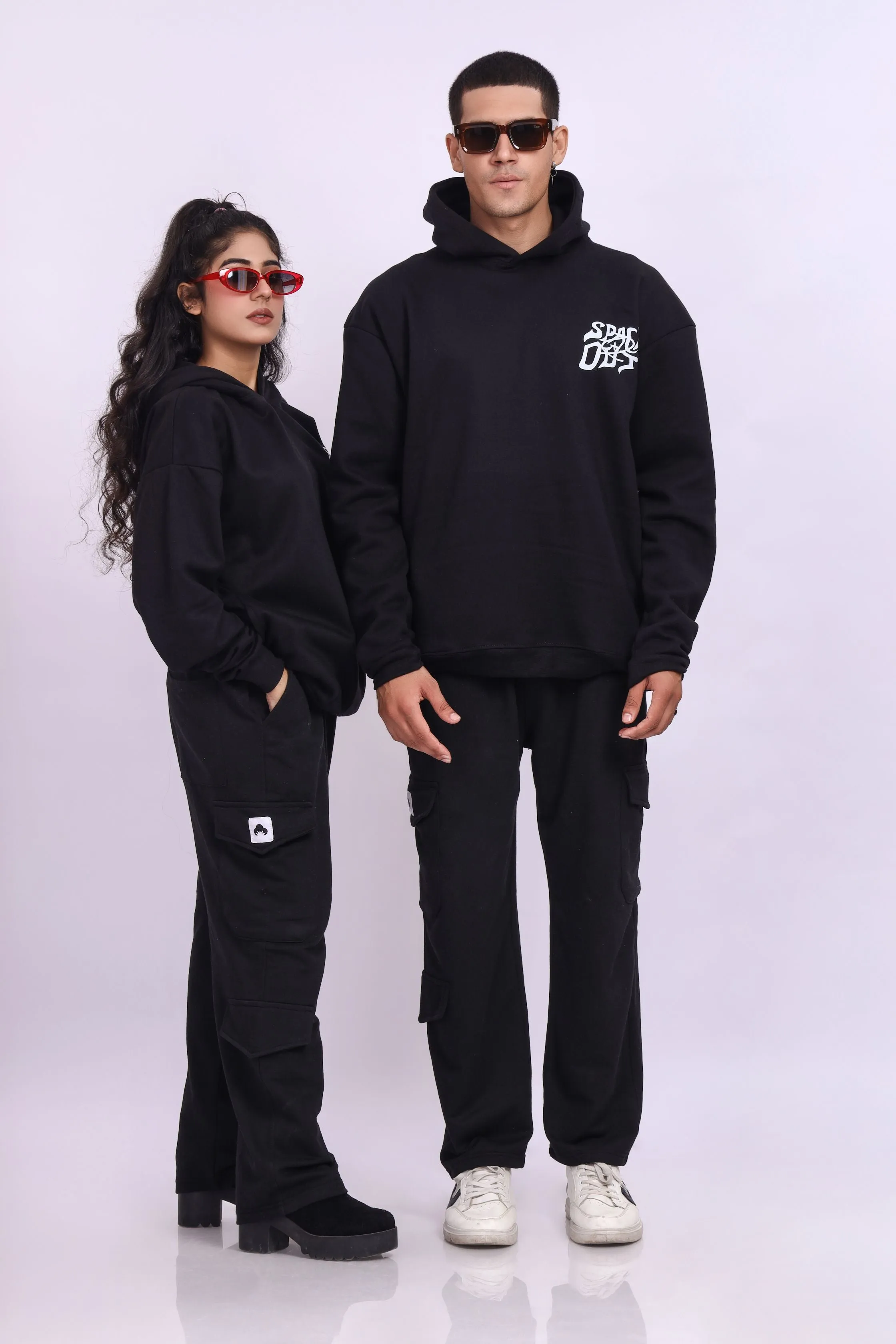 Space Out Black Oversized Hoodie