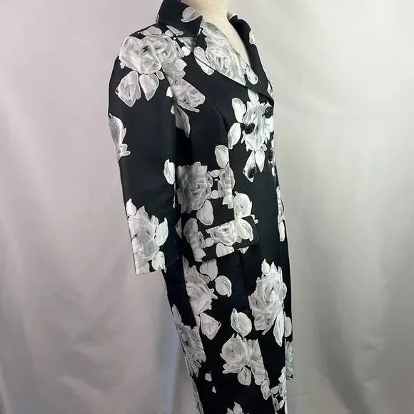 St John Black And White Floral Brocade 3/4 Jacket