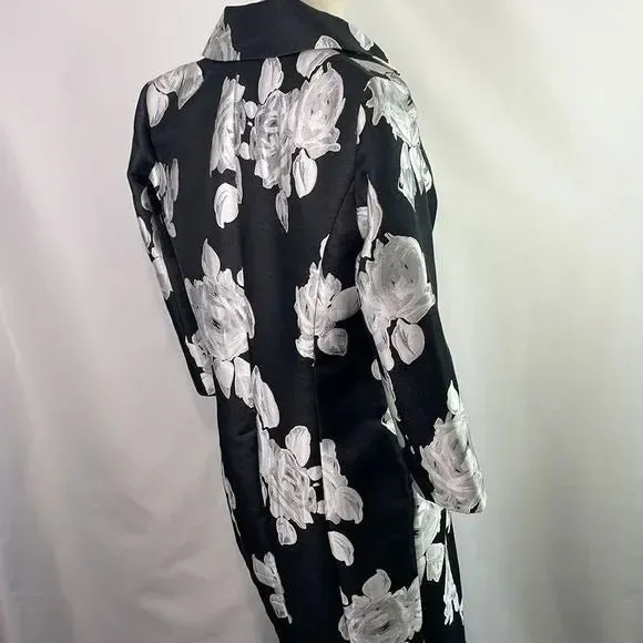 St John Black And White Floral Brocade 3/4 Jacket