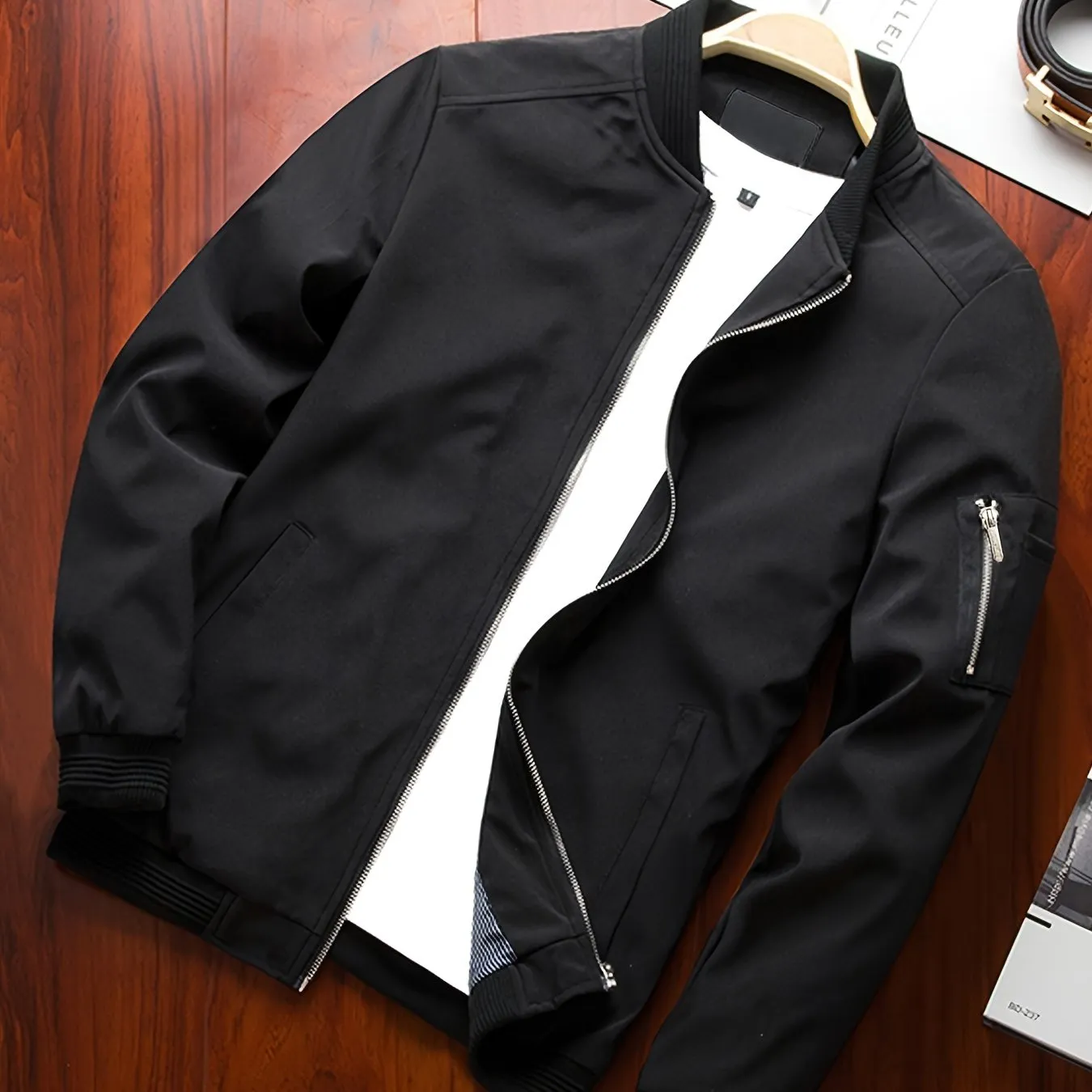 Stand Collar Zip Up Baseball Jacket