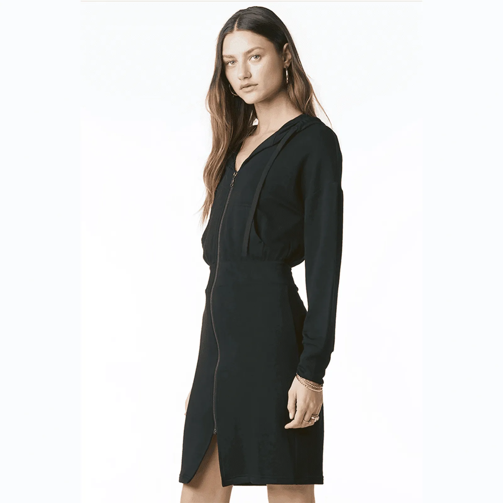 Tart Collection Quixley Zipper Fitted Waist Hoodie Dress - Black