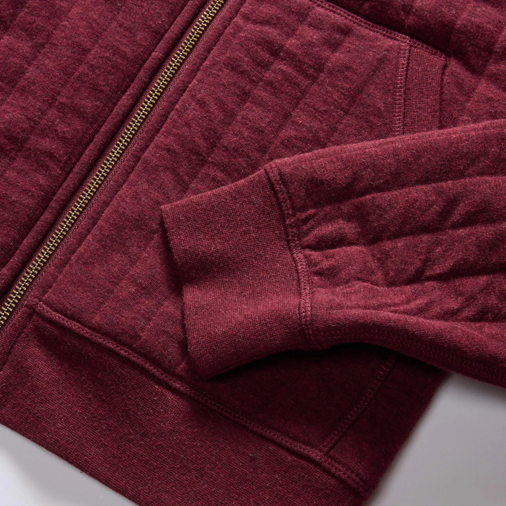 The Apres Zip Hoodie in Burgundy Quilt