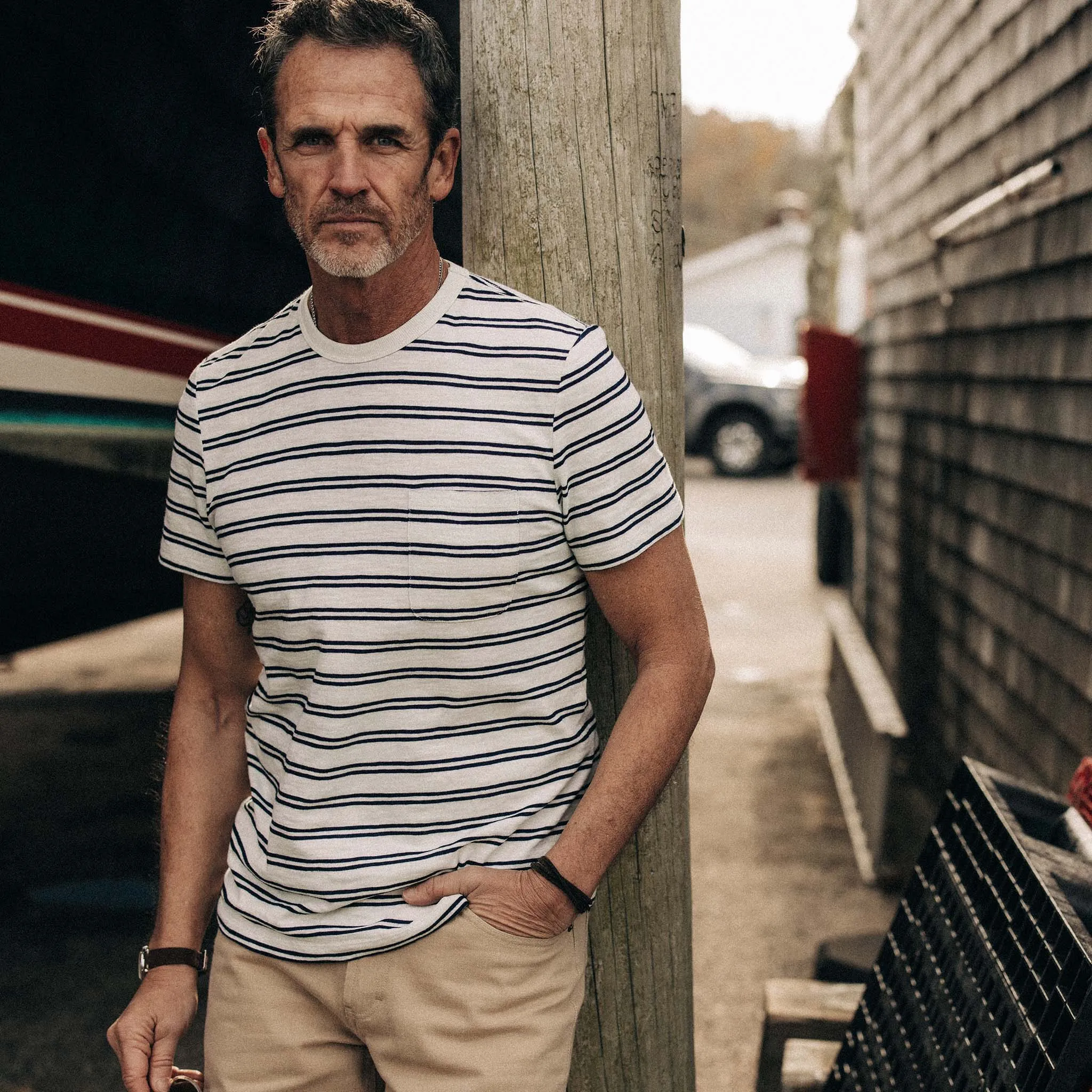 The Organic Cotton Tee in Washed Indigo Stripe