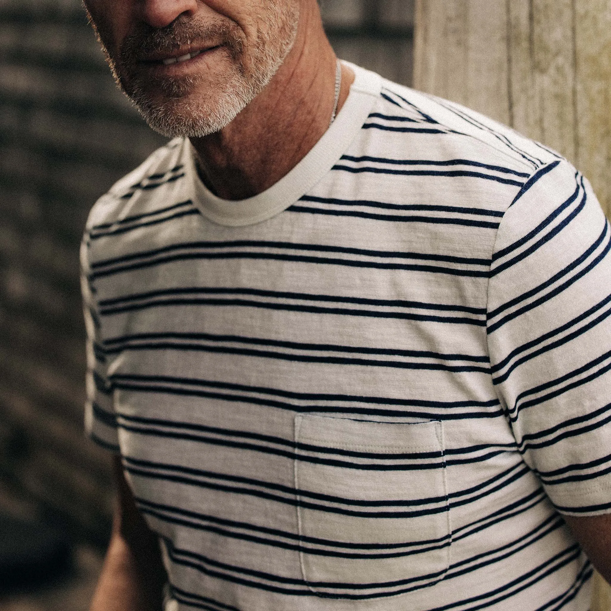 The Organic Cotton Tee in Washed Indigo Stripe