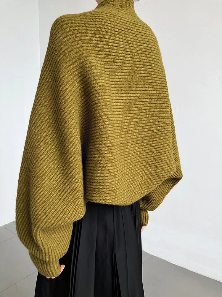 Touka Knitted Shrug Scarf - Olive Green