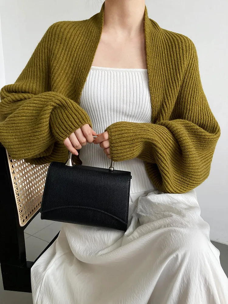 Touka Knitted Shrug Scarf - Olive Green