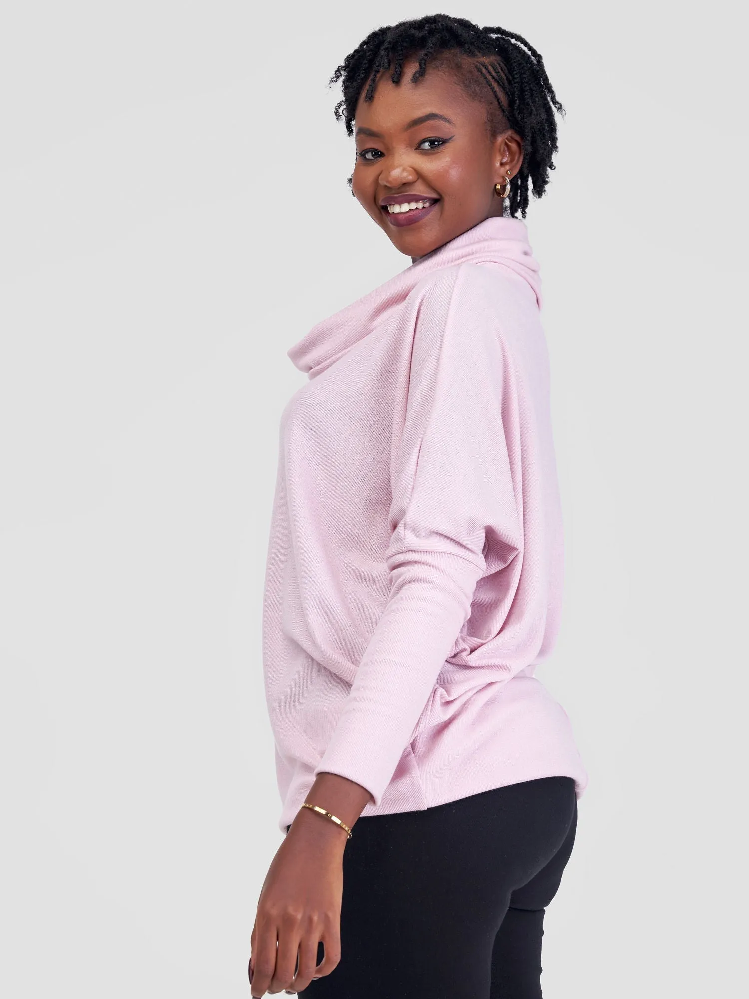 Vivo Basic Nala Dolman Cowl Sweater Top - Light Pink