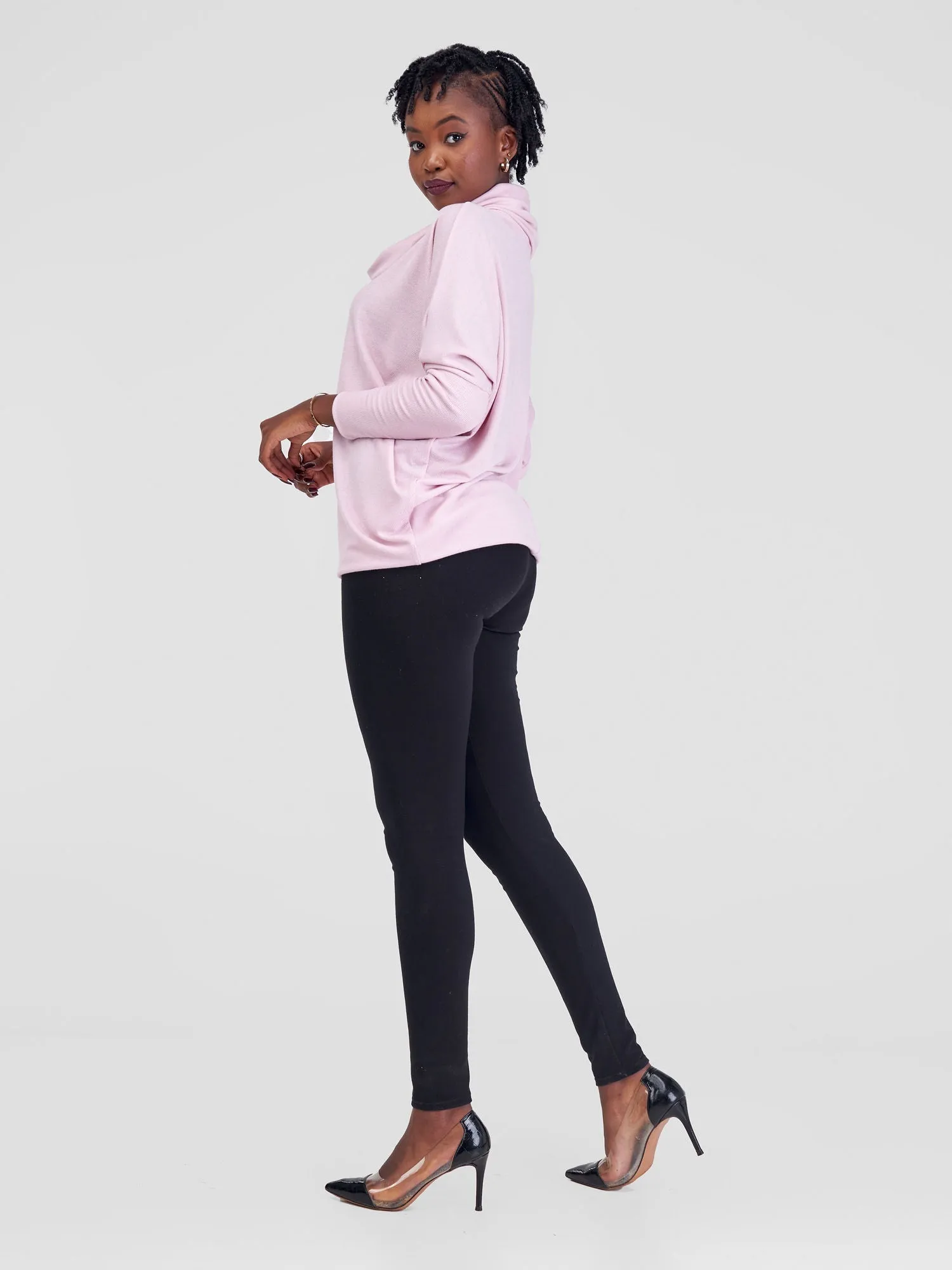 Vivo Basic Nala Dolman Cowl Sweater Top - Light Pink