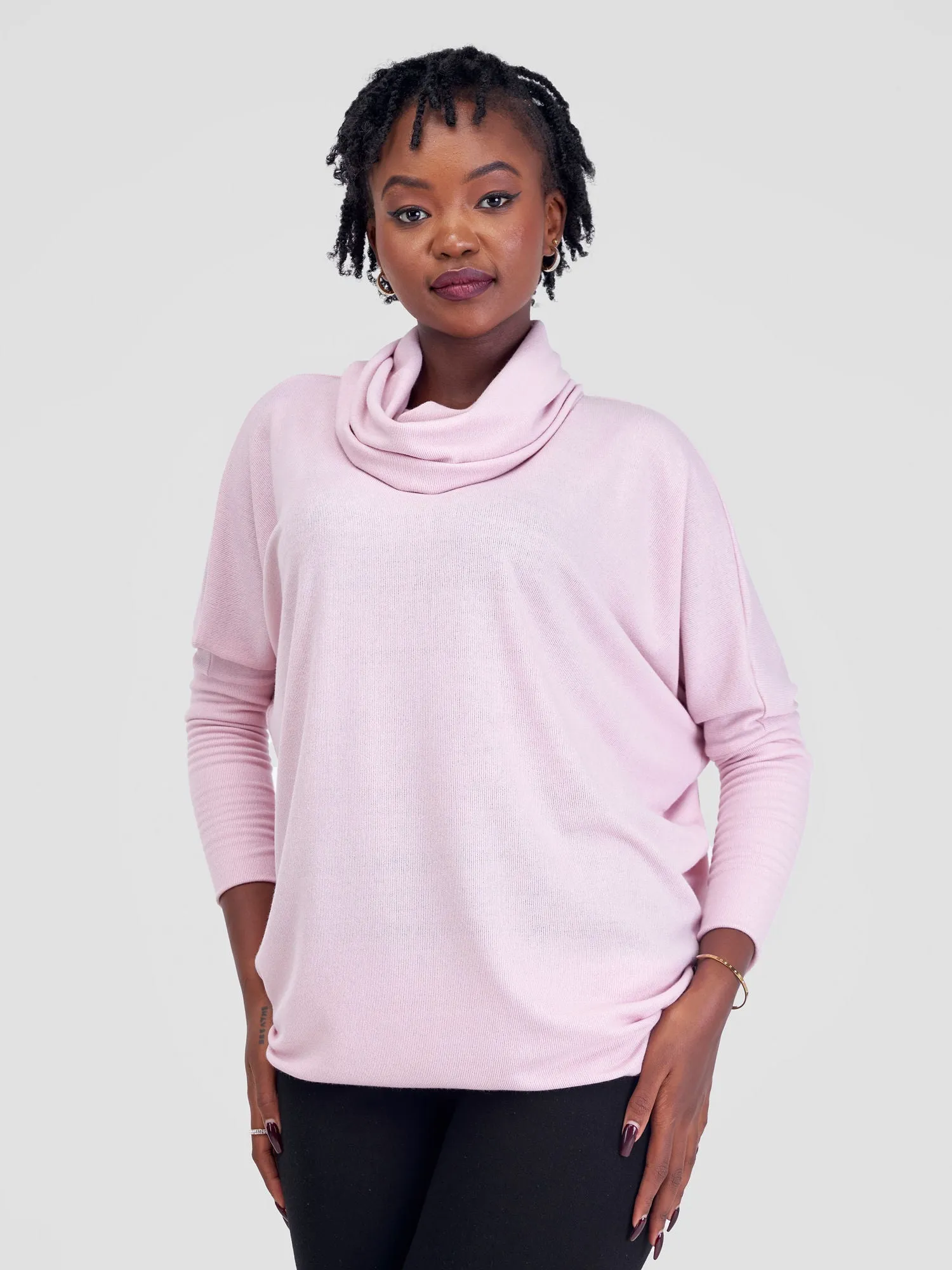 Vivo Basic Nala Dolman Cowl Sweater Top - Light Pink