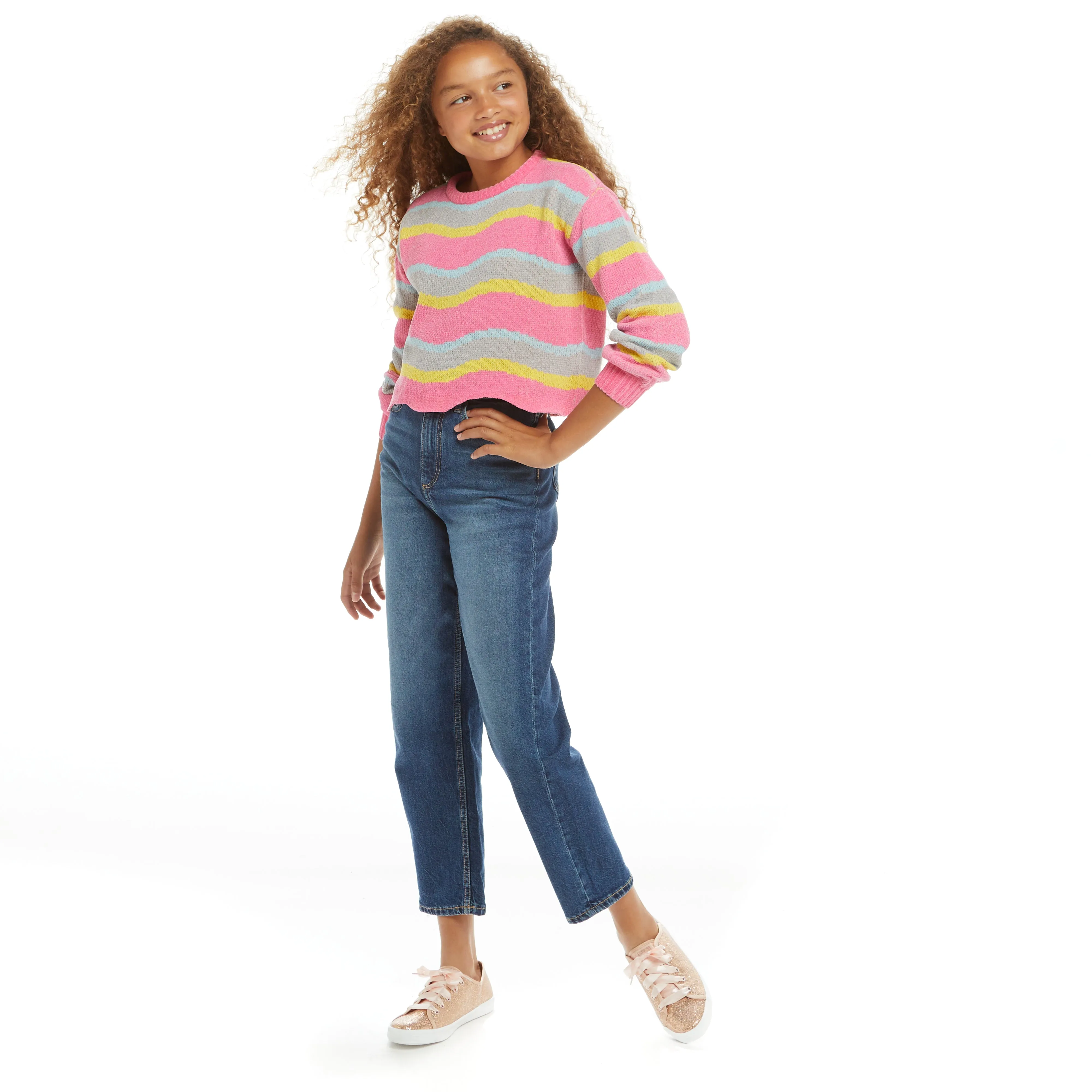 Wavy Chenille Hem Sweater (Size 7 -16 Years) | Pink