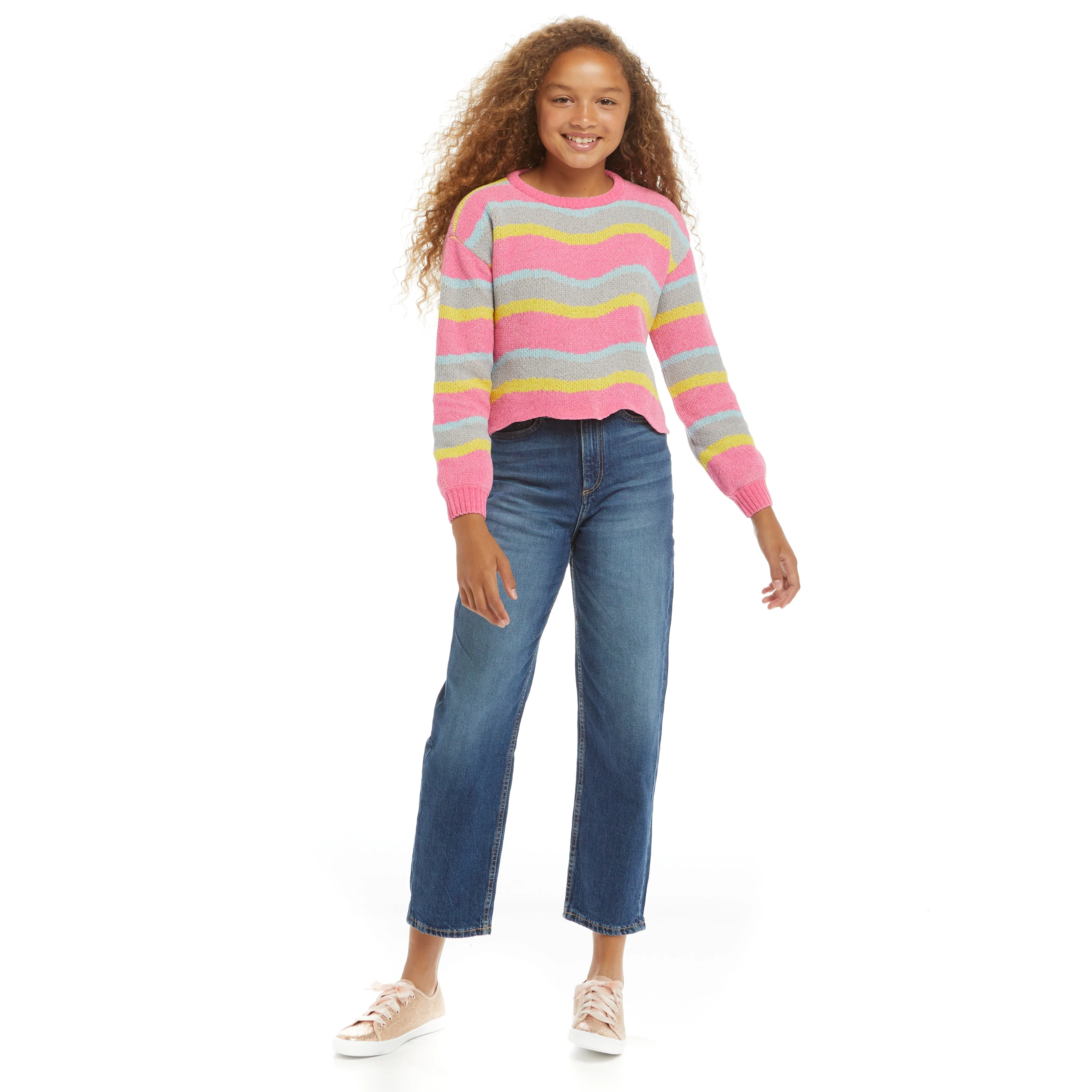 Wavy Chenille Hem Sweater (Size 7 -16 Years) | Pink