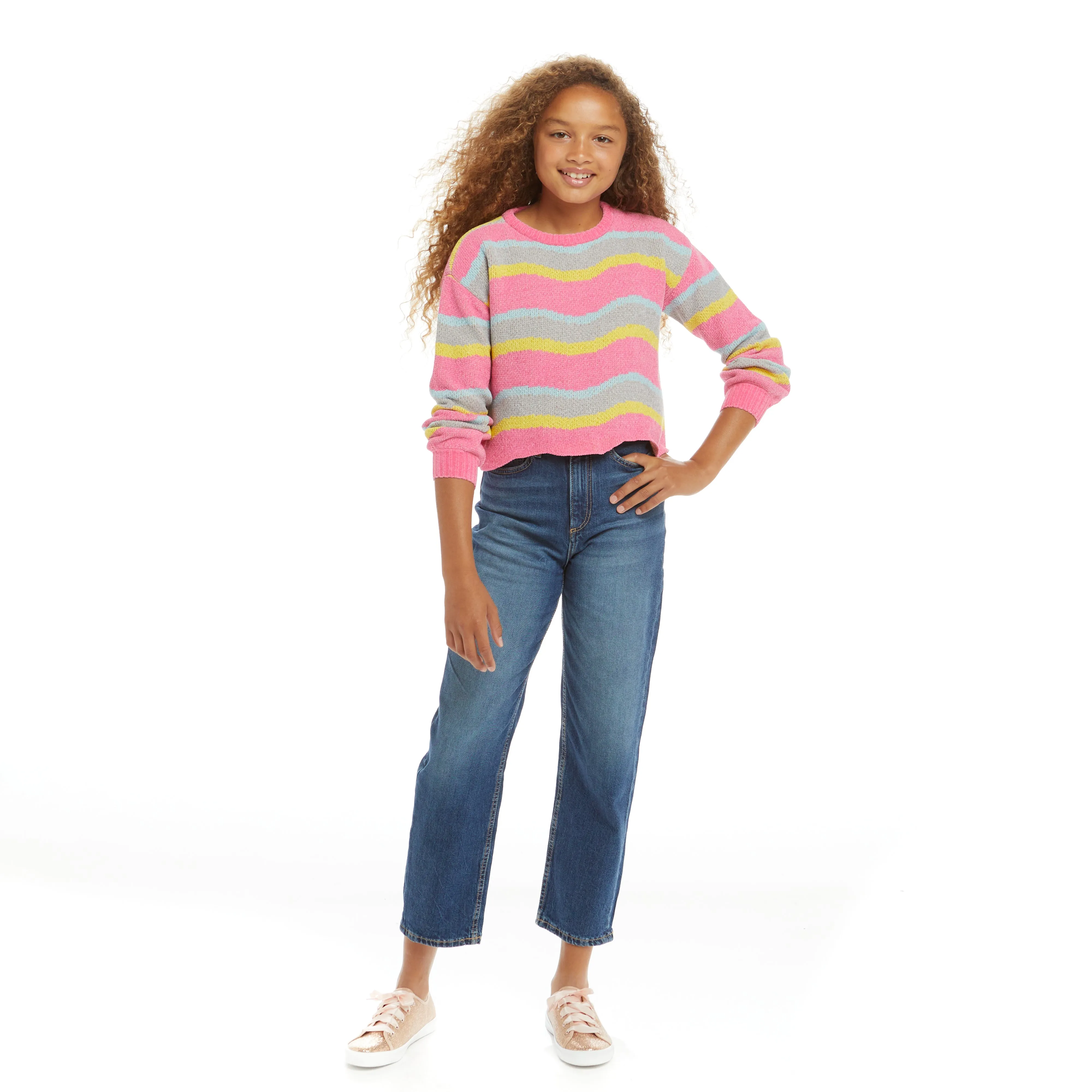 Wavy Chenille Hem Sweater (Size 7 -16 Years) | Pink